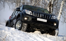 Черный Тойота Ленд Крузер Прадо, снег, лес, березы